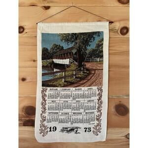 Vintage Linen Tea Towel/Wall hanging.Kay Dee.1975 Calendar.Country Bridge 29"x17